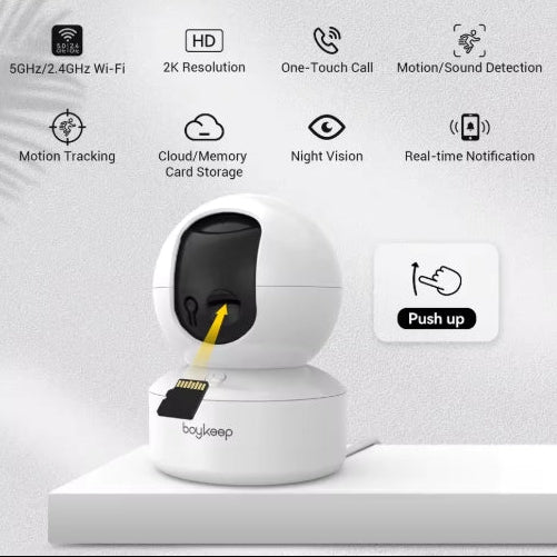 Caméra de Surveillance Intelligente pour Chien & Chat Boykeep 2K – Vision 360° & Audio Bidirectionnel.