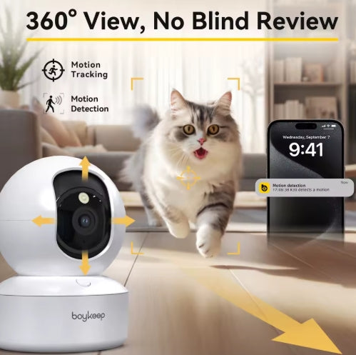 Caméra de Surveillance Intelligente pour Chien & Chat Boykeep 2K – Vision 360° & Audio Bidirectionnel.